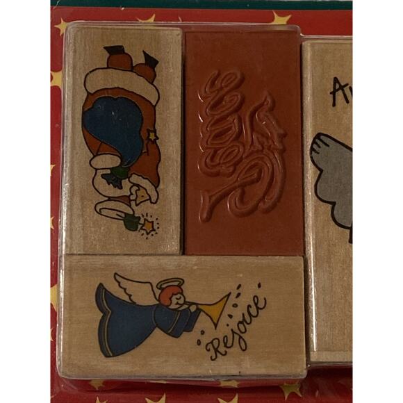 Westwater Enterprises 6 Piece Wooden Stamps Angels Cherubs Peace Santa Christmas - Picture 5 of 6